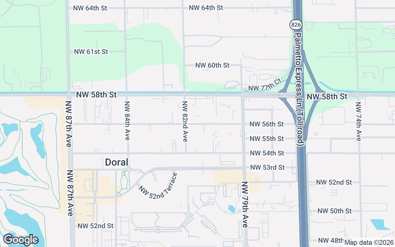 Map showing Ola Clubs location at 8135 NW 56th St, Doral, FL